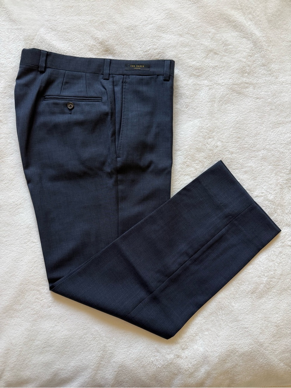 Ted Baker London Navy Flat Front Wool Dress Pants